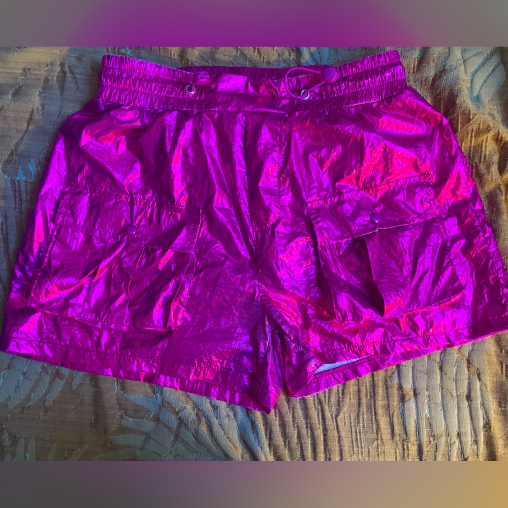 Chrome Pink mini shorts.